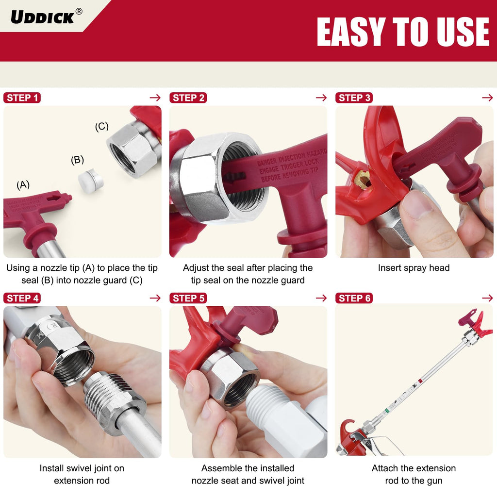 9PCS Airless Paint Sprayer Accessory Set with 5Pcs Reversible Airless Spray Tips,2Pcs Extension Rod, Nozzle Tip Guards and Airless Paint Spray Gun Swivel Joint