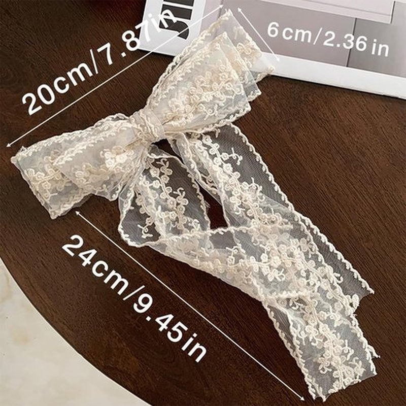 Large Lace Hair Bow Clips for Women Girls | Off White Lace Bows for Hair Weighs Only 0.6 Oz | Cute Beige Hair Decor for Wedding Pageant Prom Party Birthday Party Communion Bridal Shower (2 Pack)