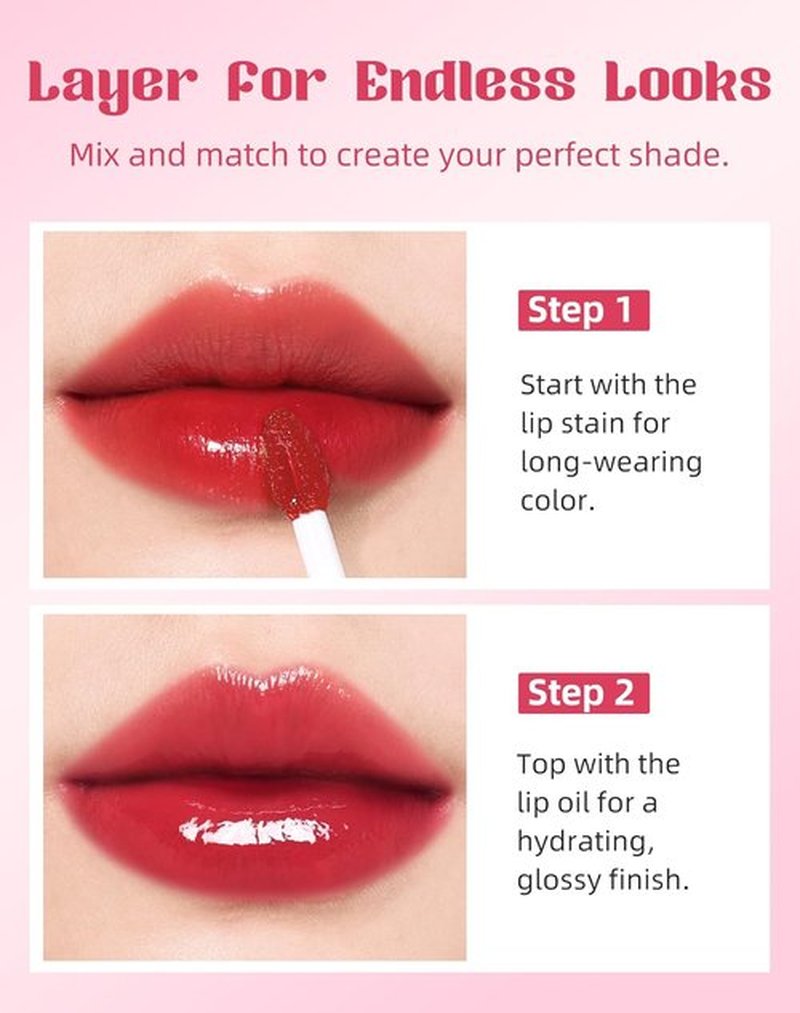Bayfree Tinted Lip Oil & Stain Set - Waterproof, Long-Wearing Korean Makeup | High-Shine, Moisturizing 2-in-1 Tint for Dry Lips, Vegan & Cruelty-Free