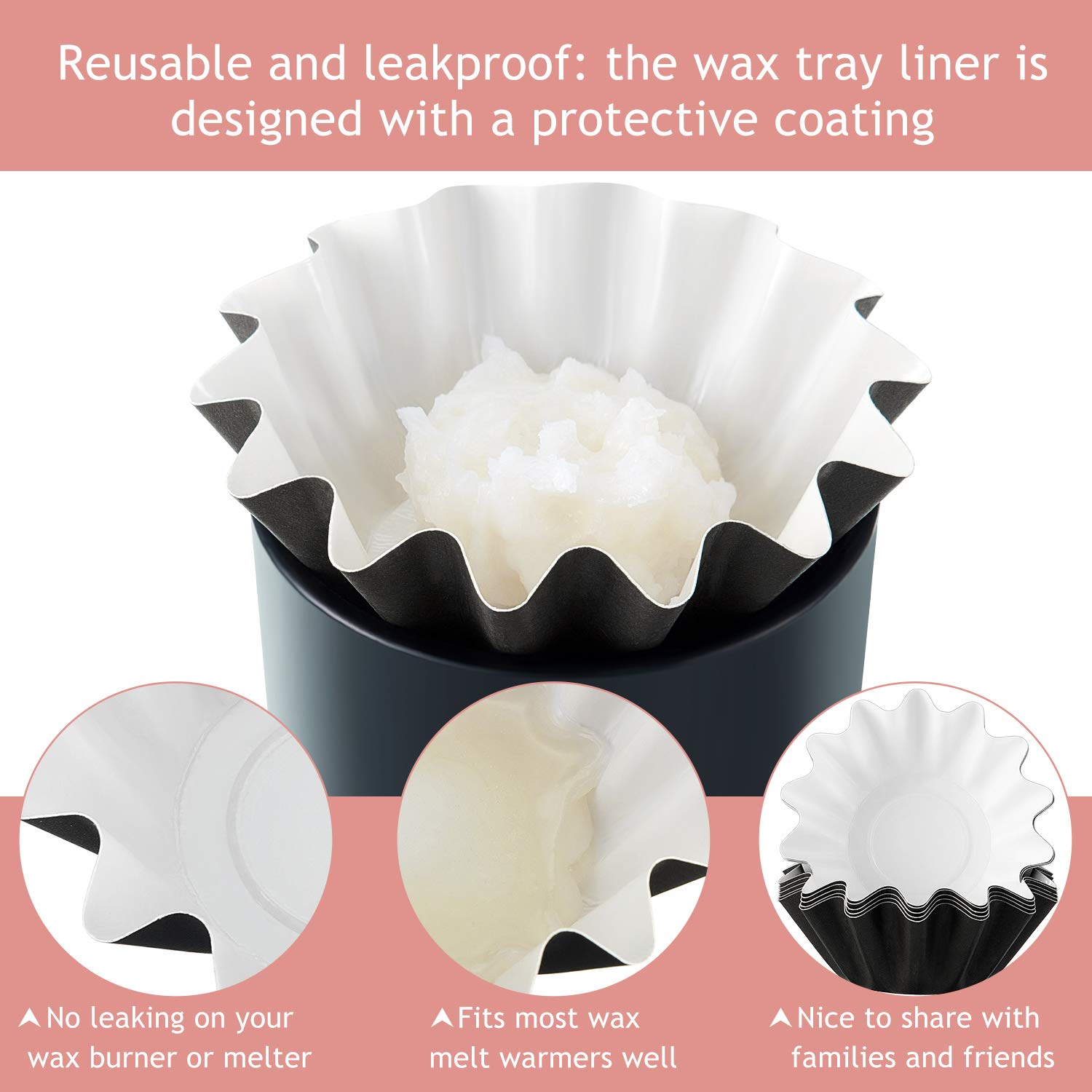 Boao Wax Melt Liners Reusable Leakproof for Any Wax Cubes Waxes Warmer Containers Cups for Scented Candle Plug in Warmers Electric Waxes Melters Burner(Pink,50 Pieces)