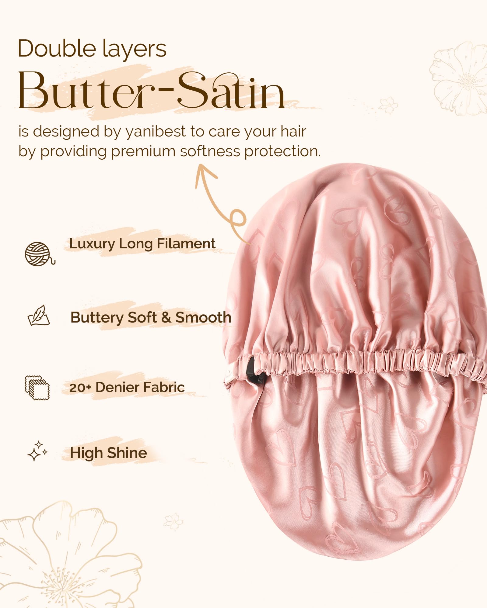 YANIBEST Silk Bonnet Satin Bonnet for Sleeping Women Men, Adjustable Double Layer Hair Bonnet for Curly Braids Reduce Frizz