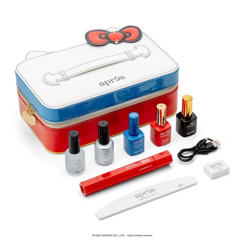 APRÉS x Hello Kitty® Gel-X Nail Extension Kit w/ Natural Almond Bow Cut Nail Tips, Extend Gel, Bonder, Gel-X Prep, Sanrio Omni Light