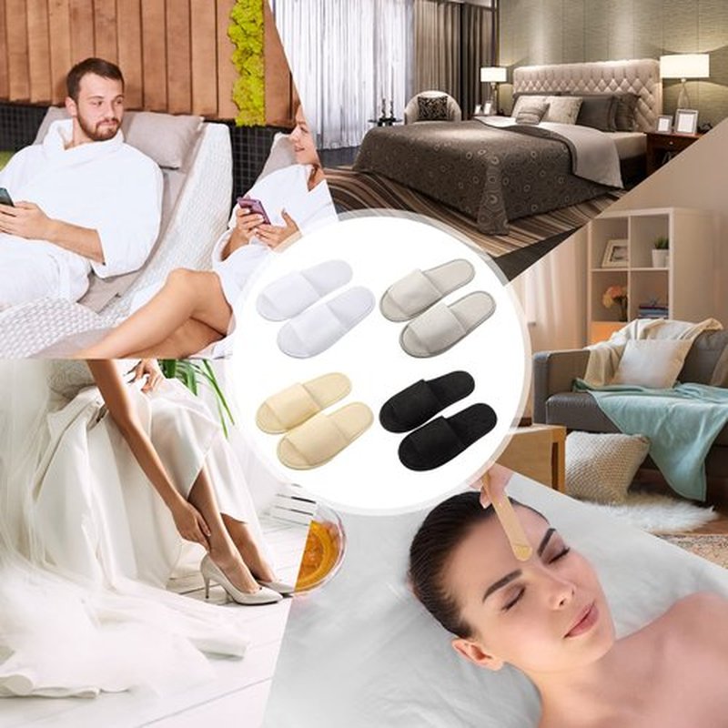 Silicherry 12 Pairs House Slippers for Guests Disposable Open Toe Spa Slippers Unisex Travel Slipper Bulk for Halloween Christmas Wedding Party(Black, White, Khaki, Light Gray,L)