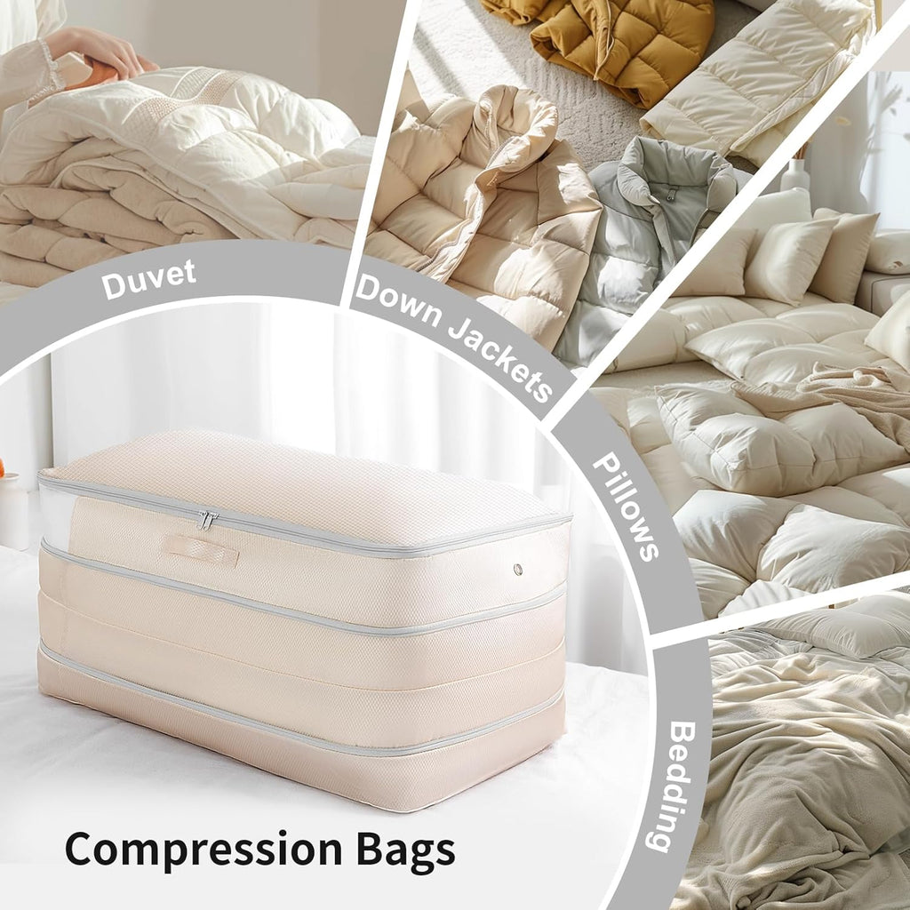 Comforter Storage Bag - Large Capacity Washable Compression Organizer for Bedding | 2-Pack, Beige