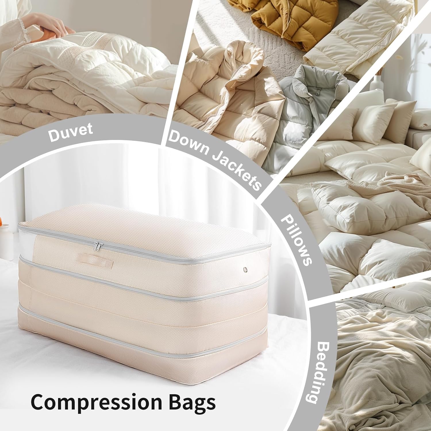 Comforter Storage Bag - Large Capacity Washable Compression Organizer for Bedding | 2-Pack, Beige