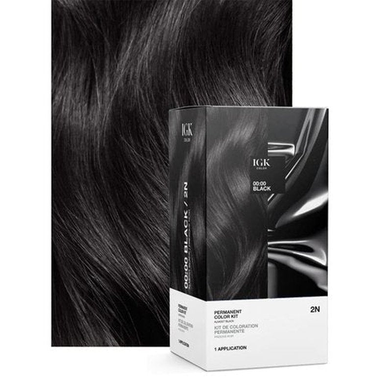 IGK Permanent Hair Dye Color Kit - 2N 00:00 Black | 100% Gray Coverage | Ammonia-Free Formula