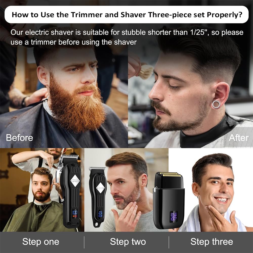 Roziapro Professional Hair Clippers for Men Zero Gapped T-Blade Trimmer Cordless Nose Hair Trimmer Electric Foil Shaver Rechargeable Hair Grooming Set with LED Display (Blue)