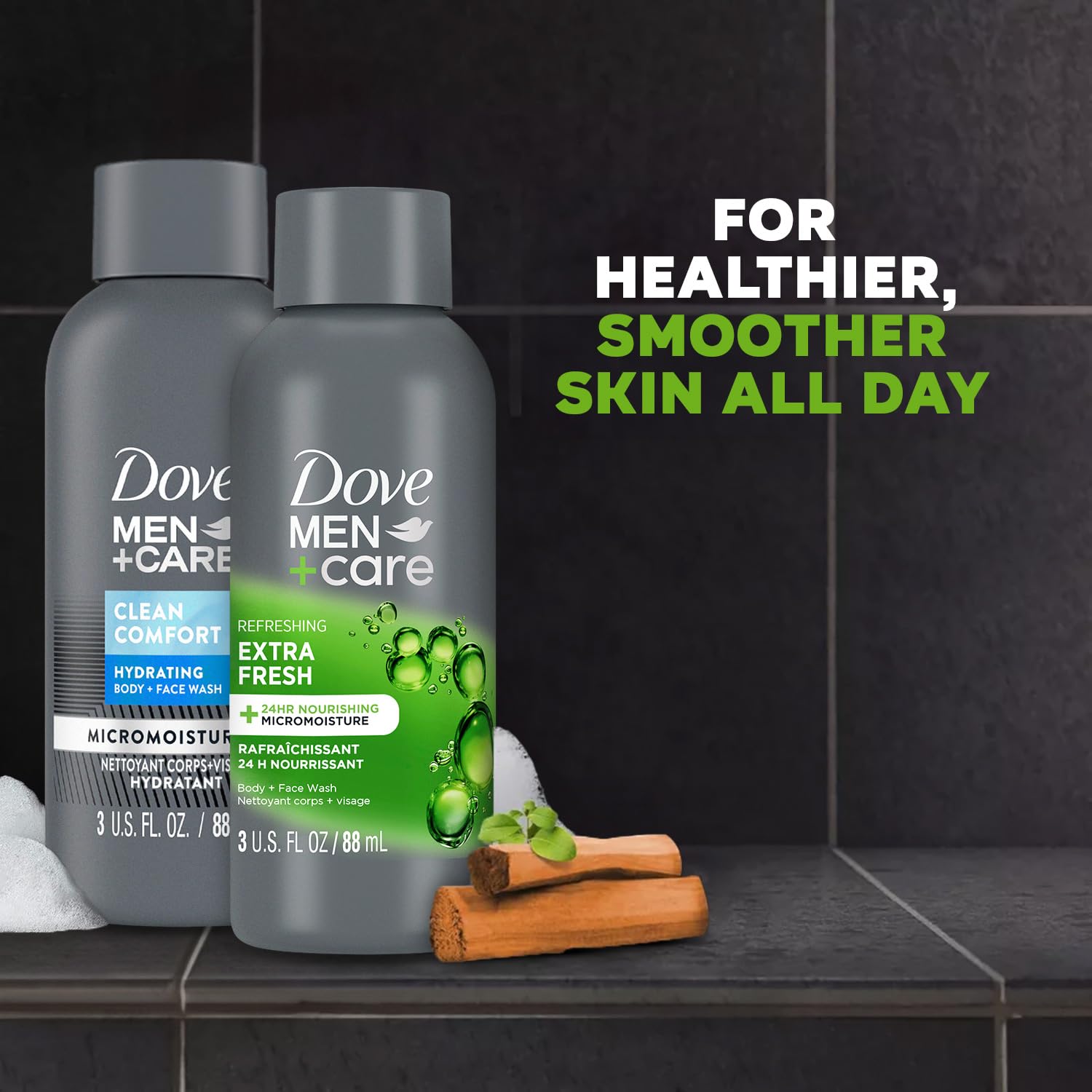 Dove Men+Care Body & Face Wash Variety 2-Pack – Extra Fresh + Clean Comfort, Travel Essentials, 3 Oz Ea