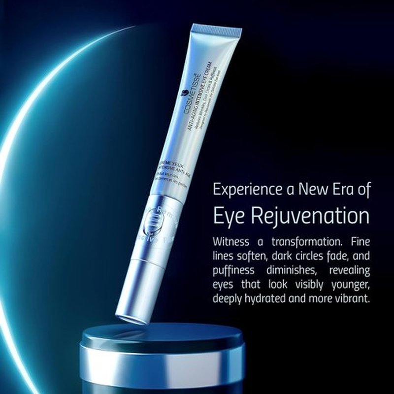 Cosmetisse Intensive Eye Cream - Vibrating Metal Applicator, Reduces Dark Circles & Puffiness | 0.68oz/20ml