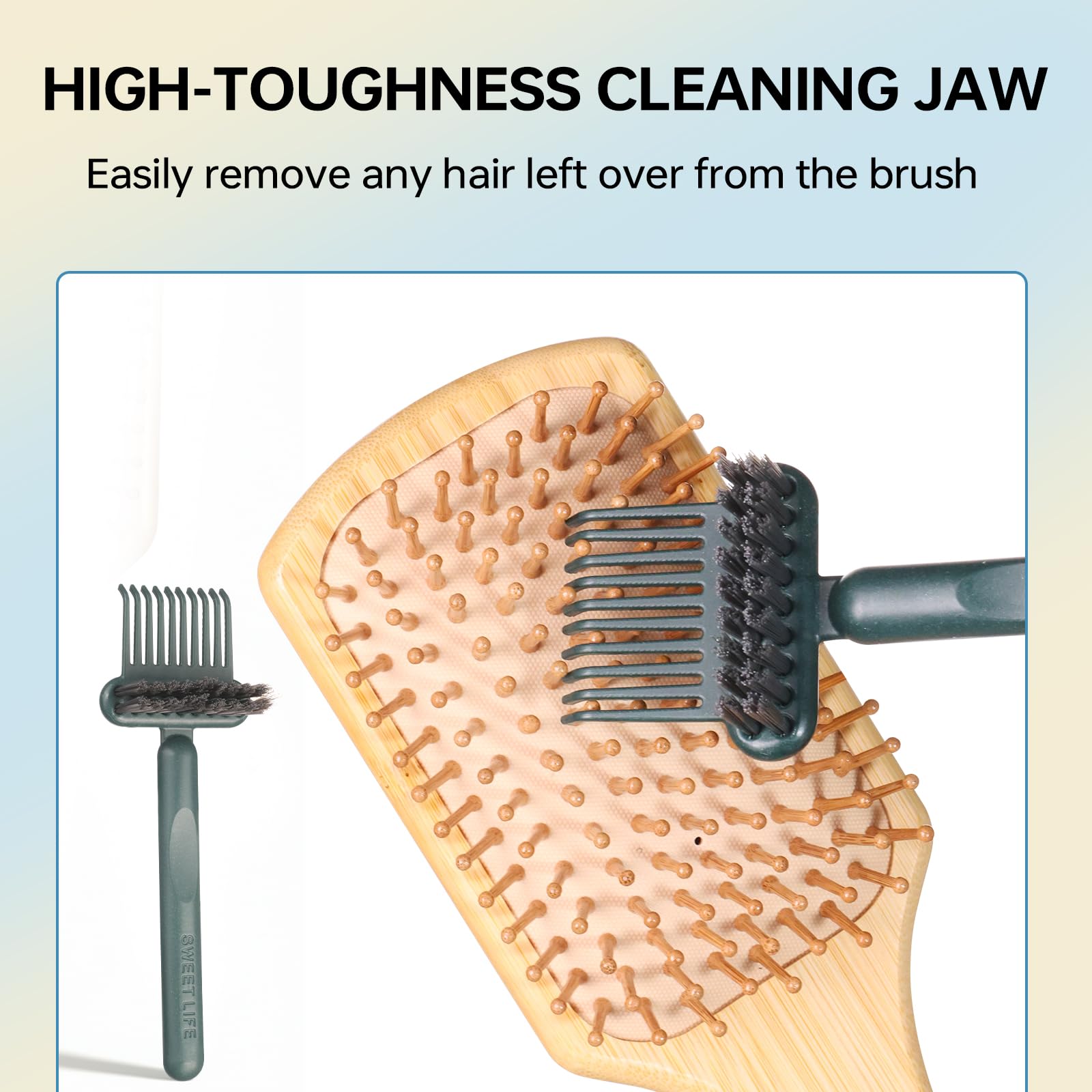 Bamboo Hair Brush for Women – Paddle Detangling Hairbrush with Natural Bamboo Bristles, Paddle Hairbrush for Scalp Massage, All Hair Types, Brush Cleaner Included, Yellow & Blue