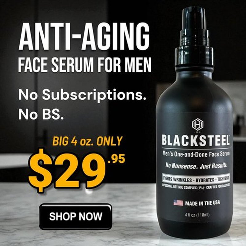 BLACKSTEEL Men's Anti-Aging Face Serum - Retinol & Hyaluronic Acid for Daily Hydration | Fast-Absorbing, Non-Greasy | 4 oz Bottle
