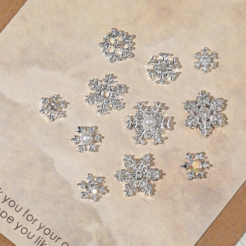 20Pcs Christmas Nail Charms 3D Snowflake Nail Art Charms Alloy Silver Winter Nail Rhinestones Glitter Christmas Nail Gems Diamonds Metallic Snowflake Nail Jewelry for Women DIY Xmas Nails Decoration
