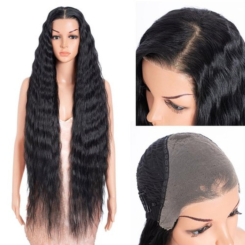 Style Icon 41” Super Long Wavy Wig 9x6 Free Part Bohemian Lace Front Wig Black Color - Heat Friendly Synthetic Hair Wigs with Pre Plucked Hairline