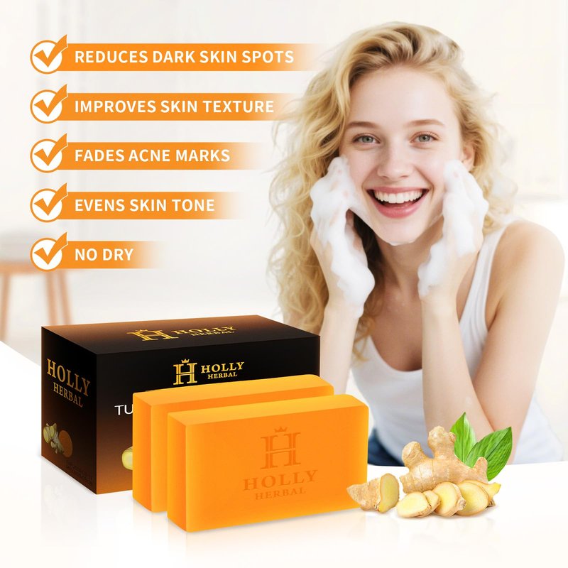 XXL 2 Pack Turmeric Soap Bar - Kojic Acid Soap Dark Spot Remover & Scars - Original Japanese Complex Vitamin C Collagen Shea Butter Retinol Acid Dark Spot Remover for Face Body Skin