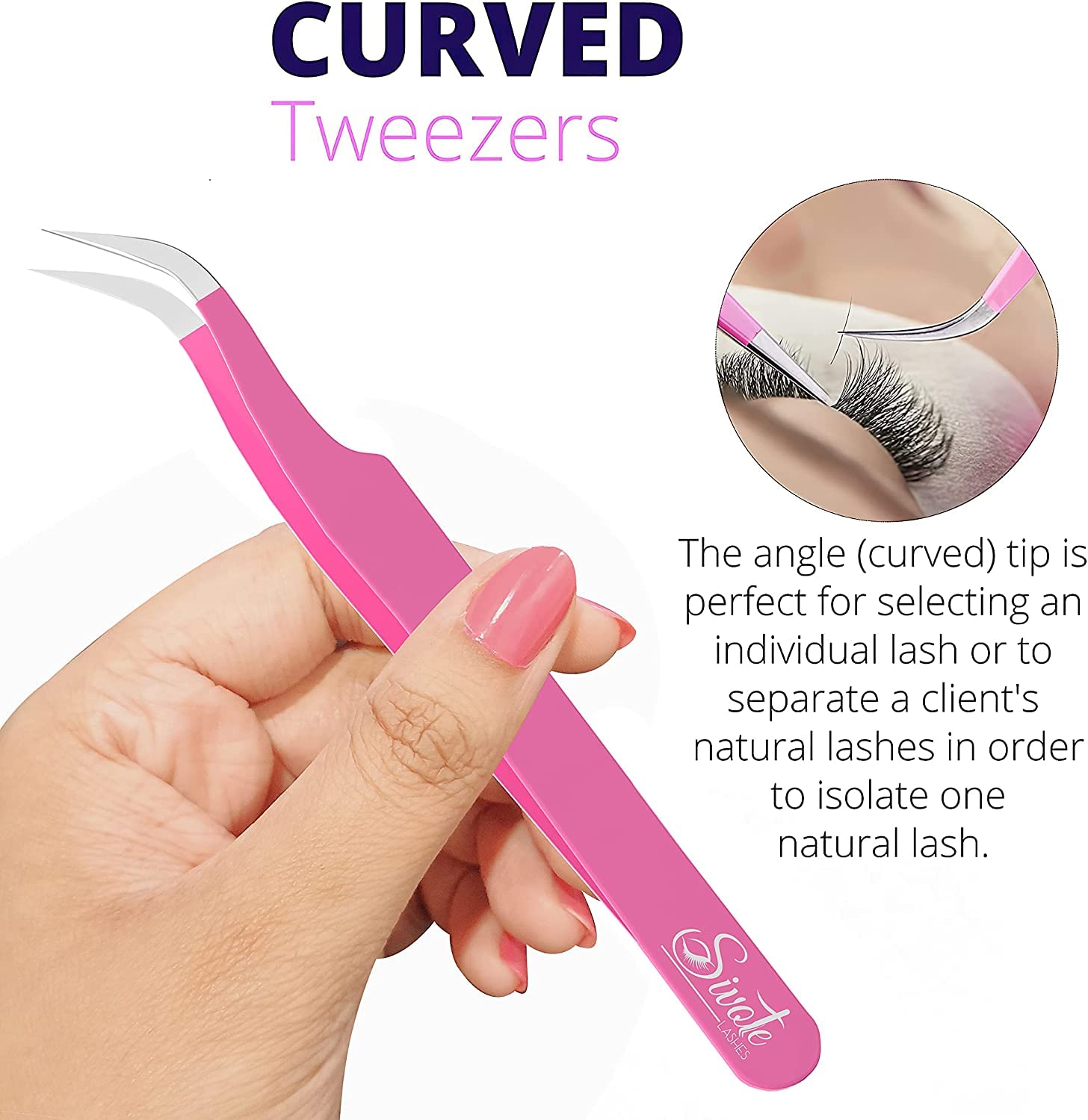 Lash Tweezers for Eyelash Extensions, Pink, Straight & Curved Tips