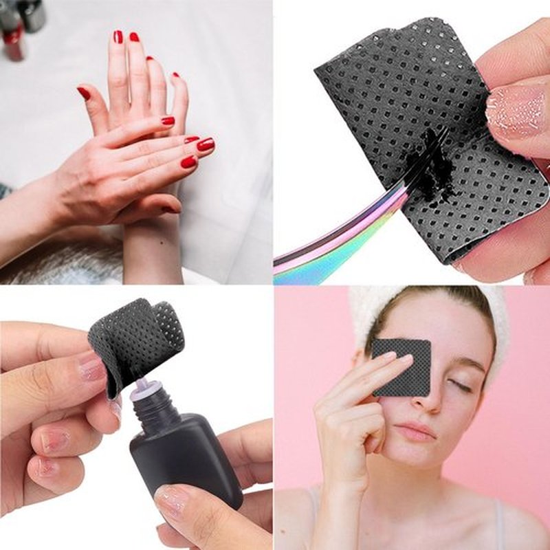 1200PCS Nail Wipes, Lint Free Nail Wipes Lint Free Wipes,Glue Wipes for Eyelash Extension,Soft Gel Nail Polish Remover Pads Wipes Lint Free Cotton Pads Wipes Non-woven Fabric Glue Cleaning Wipe, Black