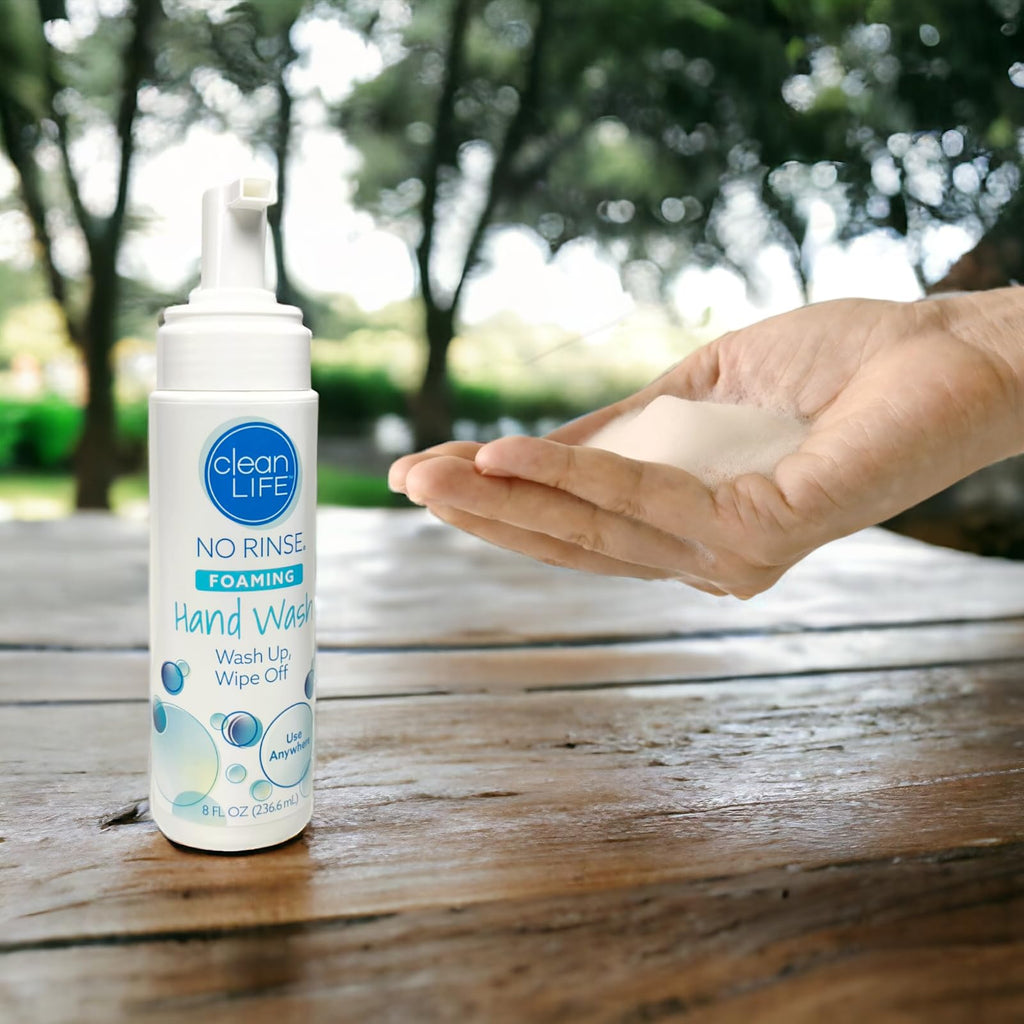 No-Rinse Foaming Hand Wash, 8 fl oz: Waterless, Rinse Free Foam Cleanser Leaves Hands Clean and Moisturized - Cleansing Foam Providing Easy Wipe Off for Elderly, Adults, Camping