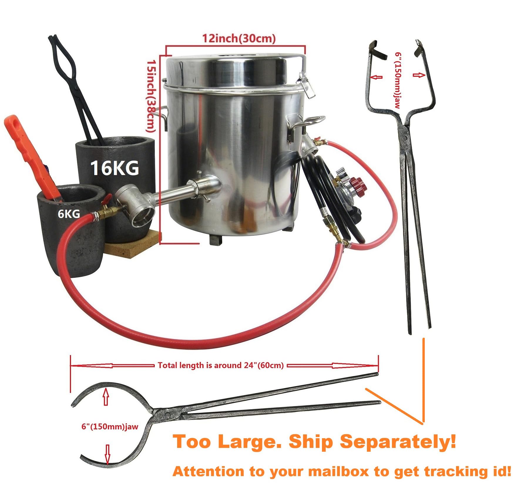 16KG(35LBs) Large Capacity Propane Furnace w/Tongs & Crucible for Gold Silver Jewelry Making Foundry Furnace Kiln Metal Smelter Scrap Metal Recycle