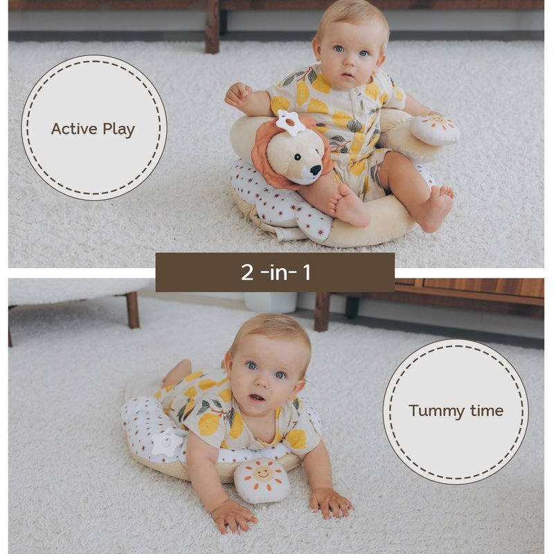 Aila+Aiden 2-in-1 Tummy Time Mat & Seated Support - Sensory Toys & Detachable Cushion for Newborns (Sand)