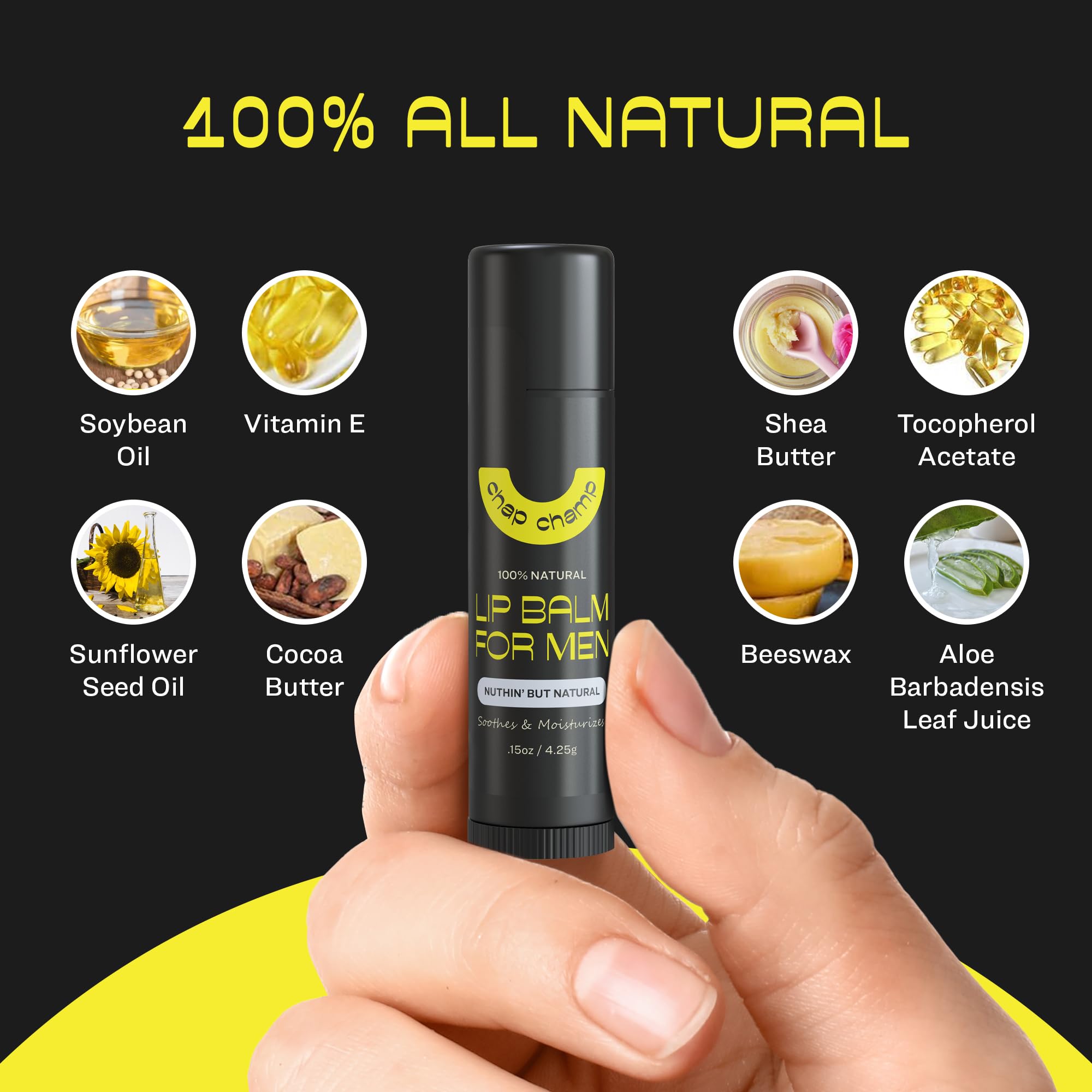 ChapChamp Lip Balm for Men - Mens Lip Balm Vitamin E and Beeswax - Chapstick for Men - Peppermint, Coconut & Vanilla - Made in the USA (All Natural, 6 Pack)
