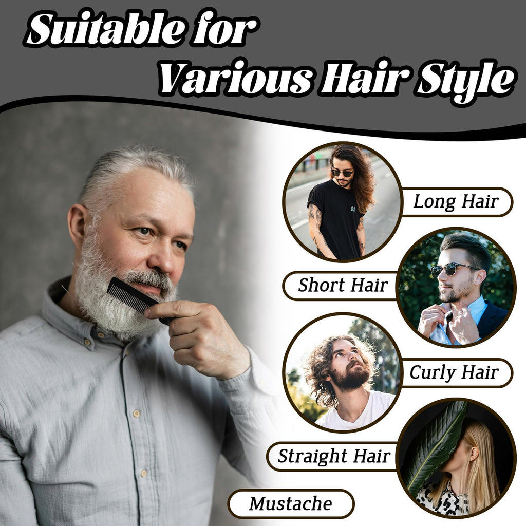 Realand 2Pcs Folding Pocket Beard Comb for Men - Fine Tooth & Wide Tooth Hair Comb with Stainless Steel Cover, Small Travel Comb for Styling Hair, Beard or Mustache