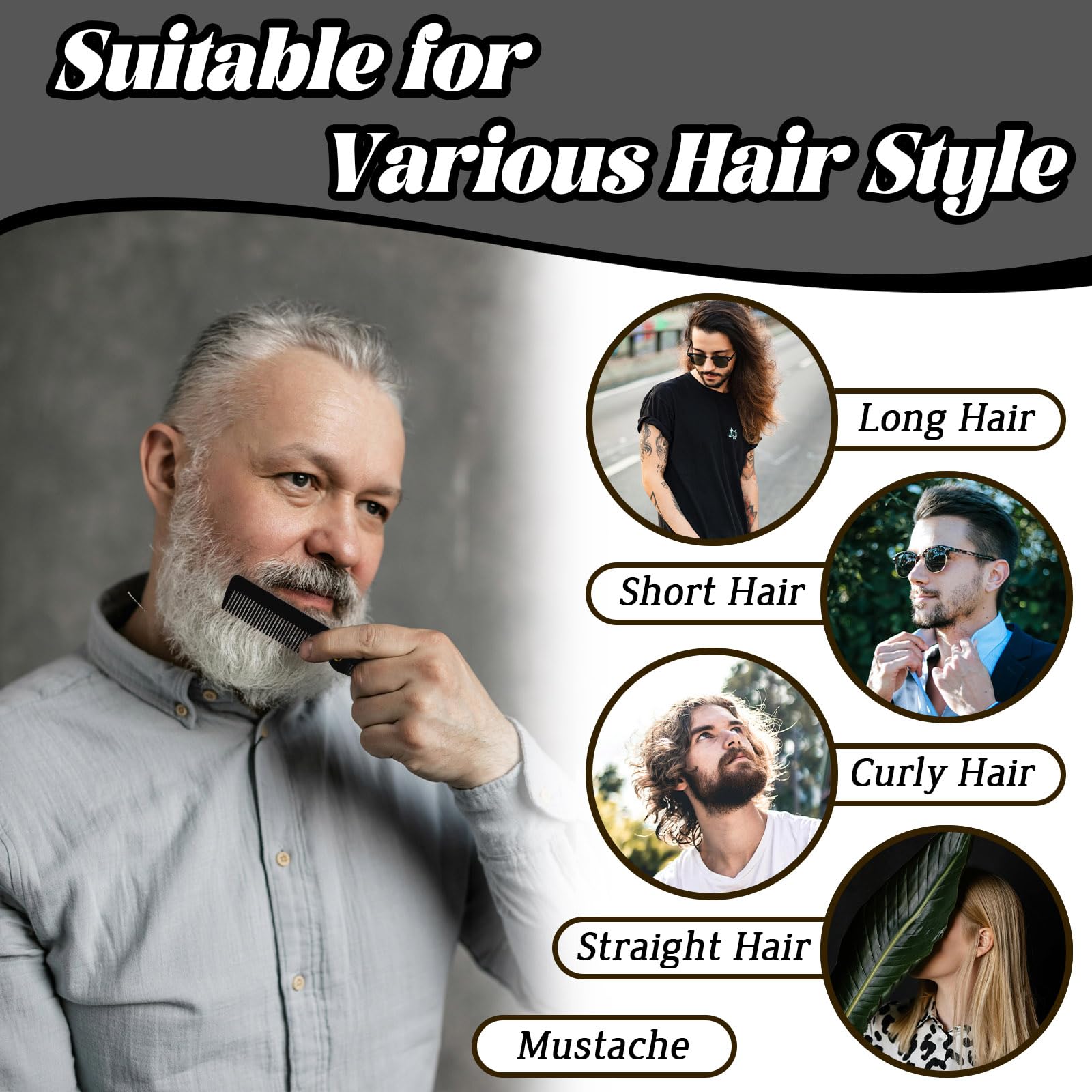 Realand 2Pcs Folding Pocket Beard Comb for Men - Fine Tooth & Wide Tooth Hair Comb with Stainless Steel Cover, Small Travel Comb for Styling Hair, Beard or Mustache