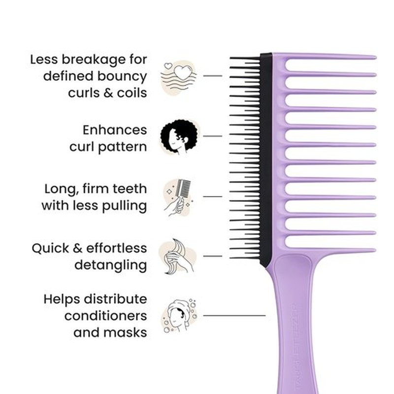 Tangle Teezer Wide Tooth Comb - Double-Sided Detangling Tool for Curly Hair | Wet & Dry Use, Lilac