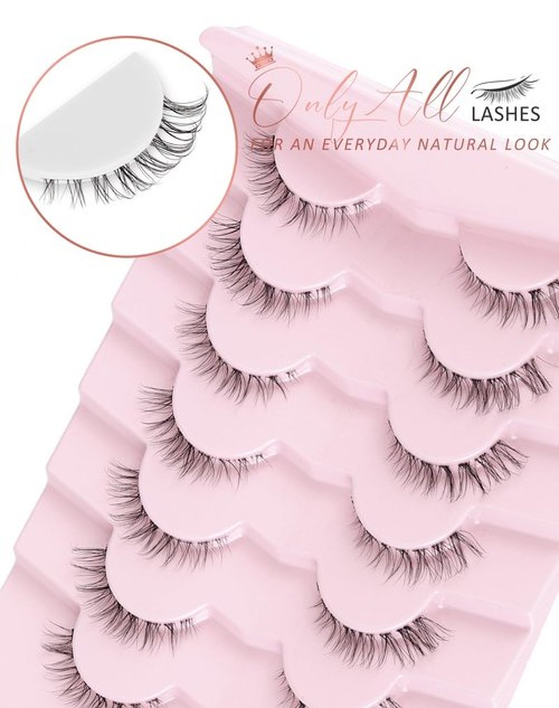 Onlyall Short Lashes Natural False Eyelashes 3/4 Small Lashes Fake Eyelashes Wispy Lashes Natural Lashes Clear Band Lashes 12mm Lashes H21