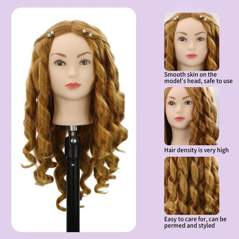 Mannequin Head Human Hair With 70% Real Human Hair Mannequin Head Human Hair 22inch Hairdresser Practice Training Head Cosmetology Manikin Doll Head (make-uped#27 Blond)