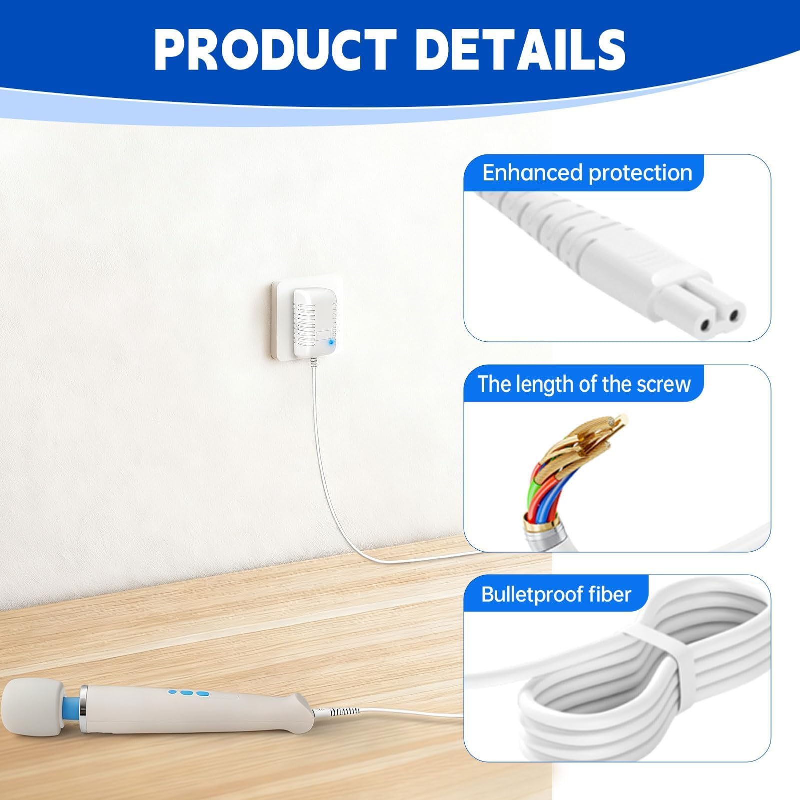 HV270 Charger Replacement Compatible with Magic Wand HV-270 Rechargeable Cordless Massager, AC/DC Power Adapter Supply Cord 10V 1A, Safe Fast Charging Cable for Hitachi HV270 Wand