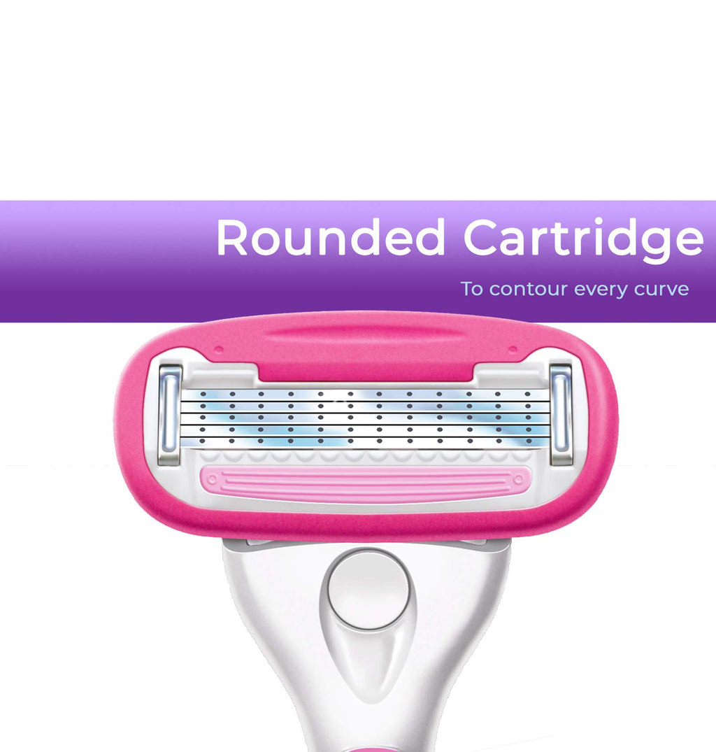 Personna Women's 5 Blade Razor System - Women's Shaving Razors - Razor Handle with 12 Replacement Cartridges Pink