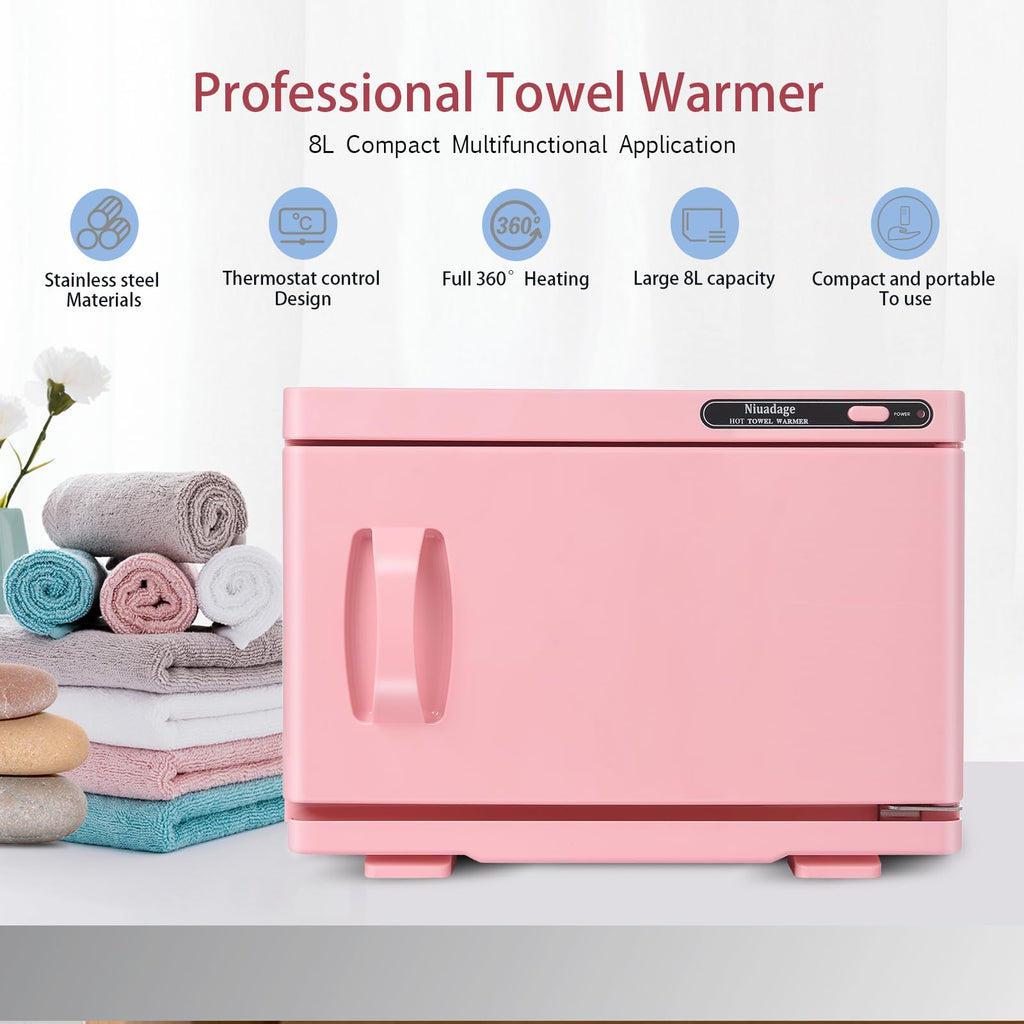 Niuadage Hot Towel Warmer Cabinet 8L, Facial & Spa Towel Warmer Auto Reheat, Perfect for Estheticians - Pink