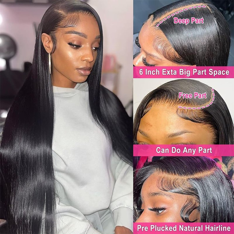 YOMIO 13x6 Lace Frontal HD Lace 12 Inch Straight Human Hair Frontal 12A Grade Brazilian Virgin Human Hair Frontal Pre Plucked with Baby Hair 150% Density Natural Black Color