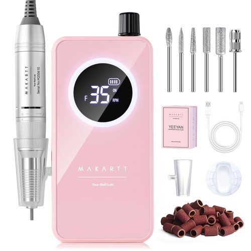 Makartt Rechargeable Nail Drill – 35000RPM Electric Nail File,Portable E File for Gel Nail Shaping & Removal, Quiet, Lightweight, 6H Battery, Easy to Use for Home & Salon, YEEYAN