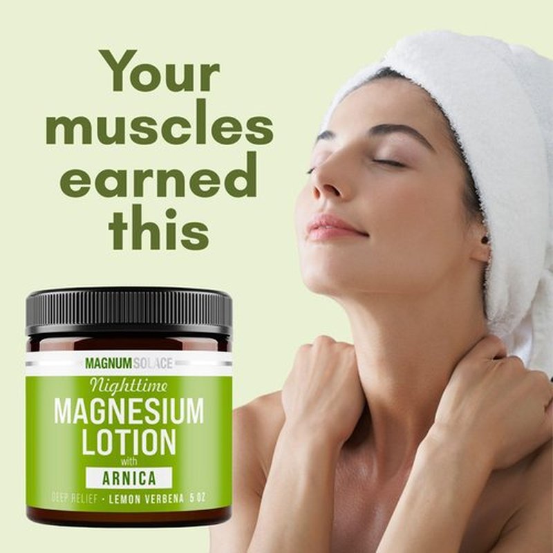 Magnum Solace Nighttime Magnesium Lotion with Arnica – Soothing Relief & Relaxation, Highly Concentrated Magnesium for Muscles & Joints – Apply to Legs or Feet Before Bed – Skin-Friendly