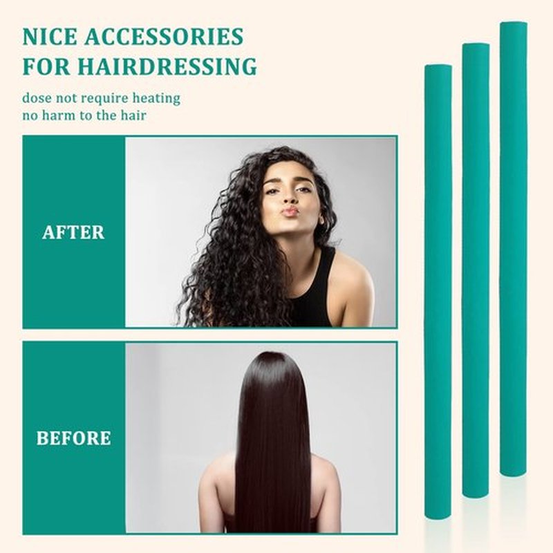 40PCS Flexible Curling Rods Set - No Heat Hair Rollers for Short & Long Hair, Twist Foam Rollers with Comb (Colors Random)
