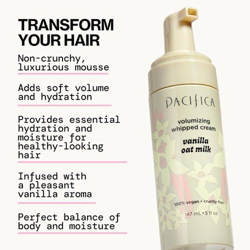 Pacifica Hair Mousse - Light Hold Vanilla Oat Milk for Soft Volume & Hydration | Vegan & Cruelty-Free, 5 fl oz