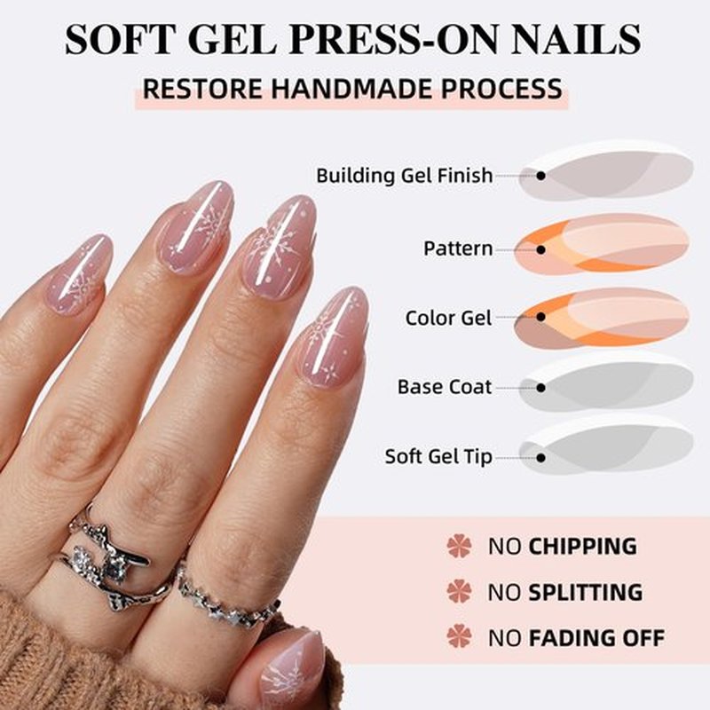 Sifvoo Pink Press On Nails Short Almond with Chrome Accent Design, Glossy Reusable Press On Nails for Women, 32 Count 16 Sizes Nail Kit with Glue (SV-15)