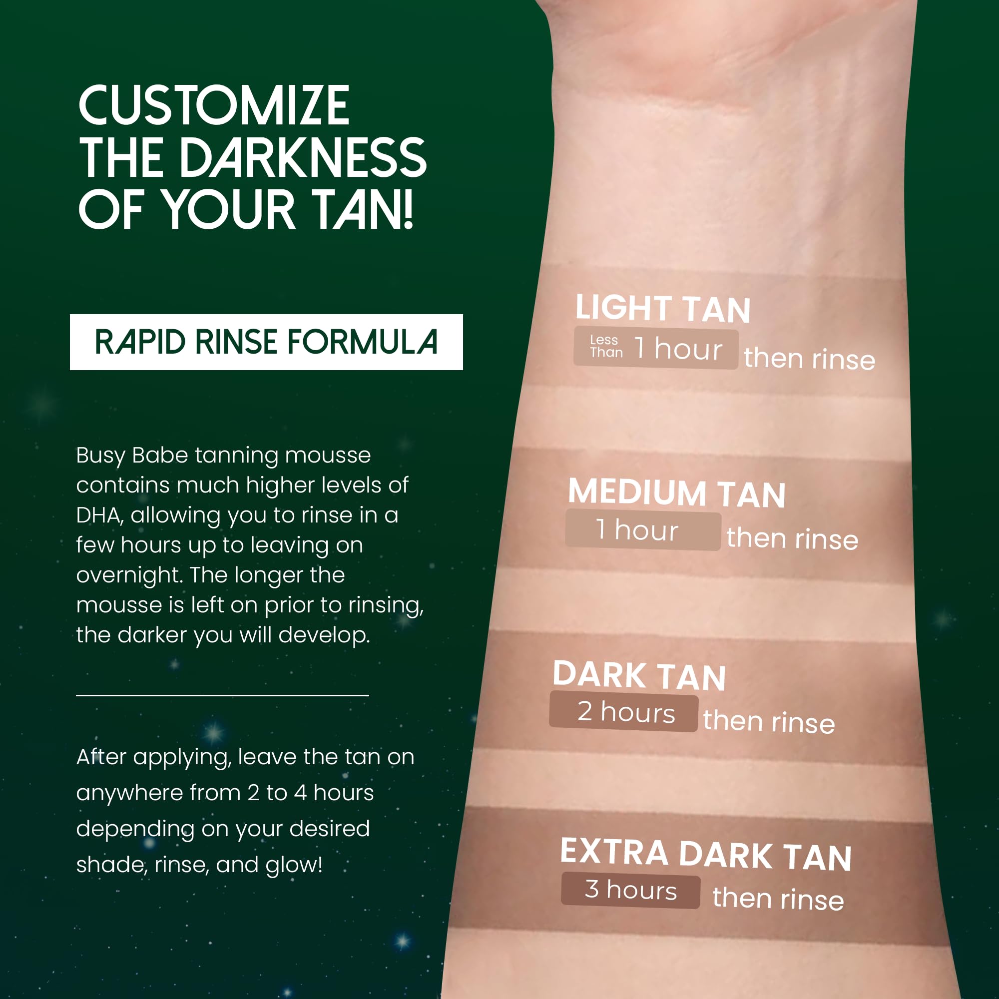Busy Babe Self Tanner - Golden Nights Express Rapid Dark Tanning Mousse - Deeper Sun-Kissed Glow with Mitt - Vegan, Cruelty-Free, Instant Tan, Self Tanning Mousse Pump - 7.2 oz, No Orange Hues