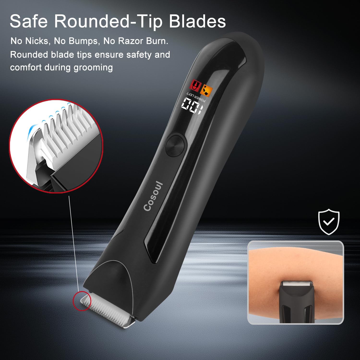 COSOUL Body Hair Trimmer for Men Professional, Electric Shaver for Pubic Hair, Chest, Legs, Compact Ball Trimmer Waterproof, Rechargeable USB C