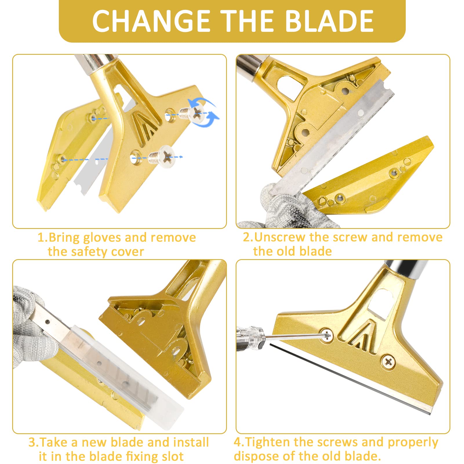 wanguan Razor Blade Scraper,Floor Scraper Tool with 20PCS Extra Blades,Paint Scraper Ideal for Cleaning Stove Top,Windows,Glass,Tiles,Wall,Labels.(4 in,Metal)