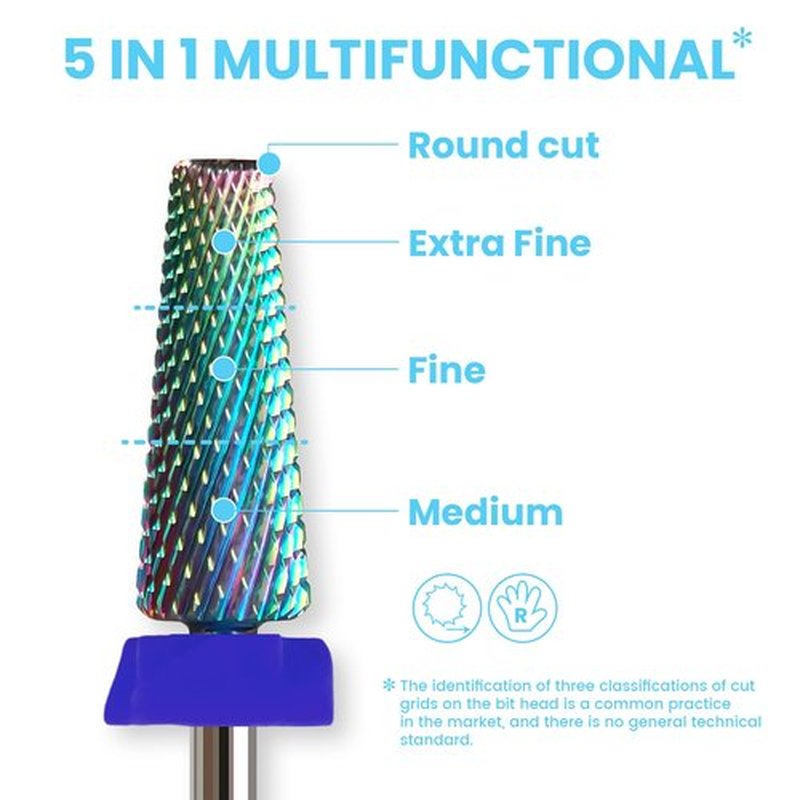 5-in-1 Super Cut Tapered Barrel Nail Drill Bit, 3/32’’ Tungsten Carbide Efile Bit for Fast Acrylic Hard Gel Removal, Enhanced Right-Handed for Professional Nail Techs, Manicure Salon Tool, Medium