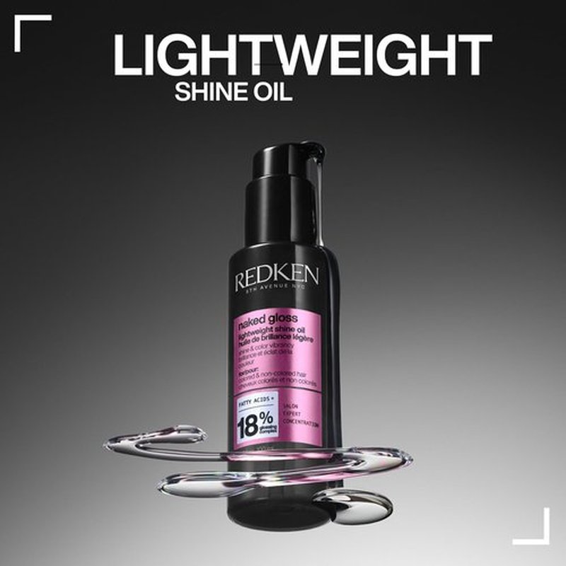 Redken Naked Gloss Shine Hair Oil - Adds Shine & Enhances Color Vibrancy, Lightweight Heat Protectant, Frizz Control, Infused with Omega-9, For Dull or Color-Treated Hair