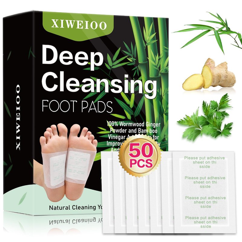 XIWEIOO 50 Pack Foot Pads, Ginger Oil Bamboo Charcoal, Foot Care Patch Message Deep Cleansing for Stress Relief, Better Rest, Feet Health Patches, Relaxing Muscles Christmas Gifts for Women