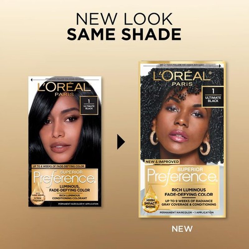 L'Oreal Paris Superior Preference Hair Color - Luminous Fade-Defying Dye for 9 Weeks of Radiance | Ultimate Black 1