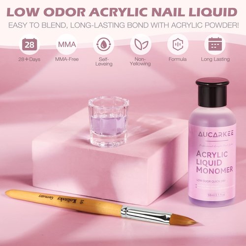 Acrylic Nail Kit For Beginners - 3-Color Powder (Clear/White/Pink), All-In-One Home Salon Supplies, Long-Lasting & Perfect Gift
