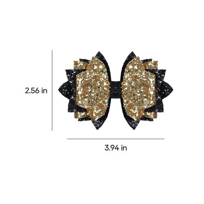 Glitter Gold-black Hair Bow Clips 4" Graduation Back to School Cheer Bow Alligator Barrettes Pins Toddler Teens Girls Kids Birthday Gift New Year Dress Outfit Decor Accessory
