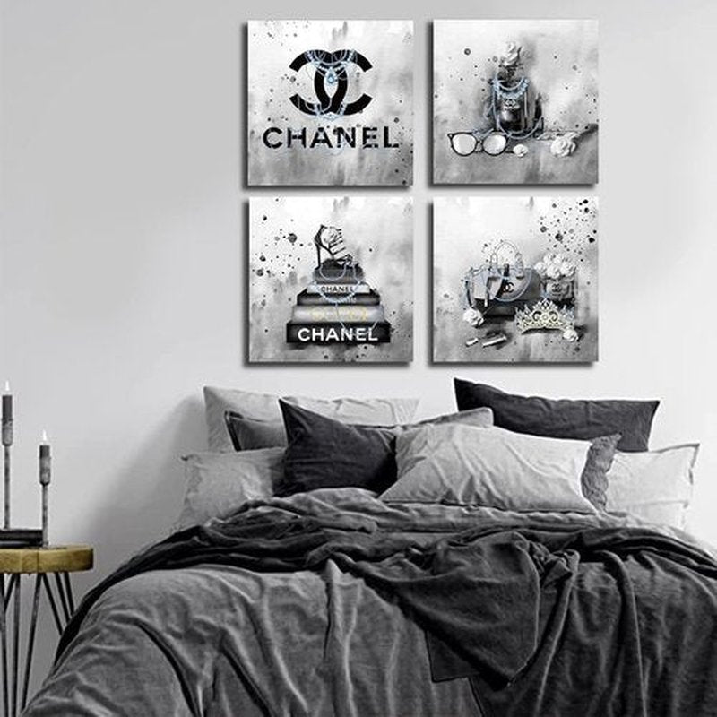 Meetdeceny Bedroom Wall Decor - Black and White Fashion Handbag Art for Teen Girls | 20"x20" Canvas Prints (4 Pieces)