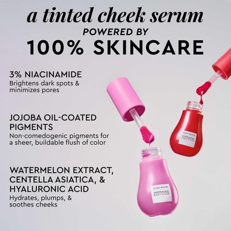 Glow Recipe Niacinamide Dewy Flush Tinted Liquid Blush Serum - Hydrating & Glowy Soft Pink Tint - Dragon Fruit Flush (0.4 oz)