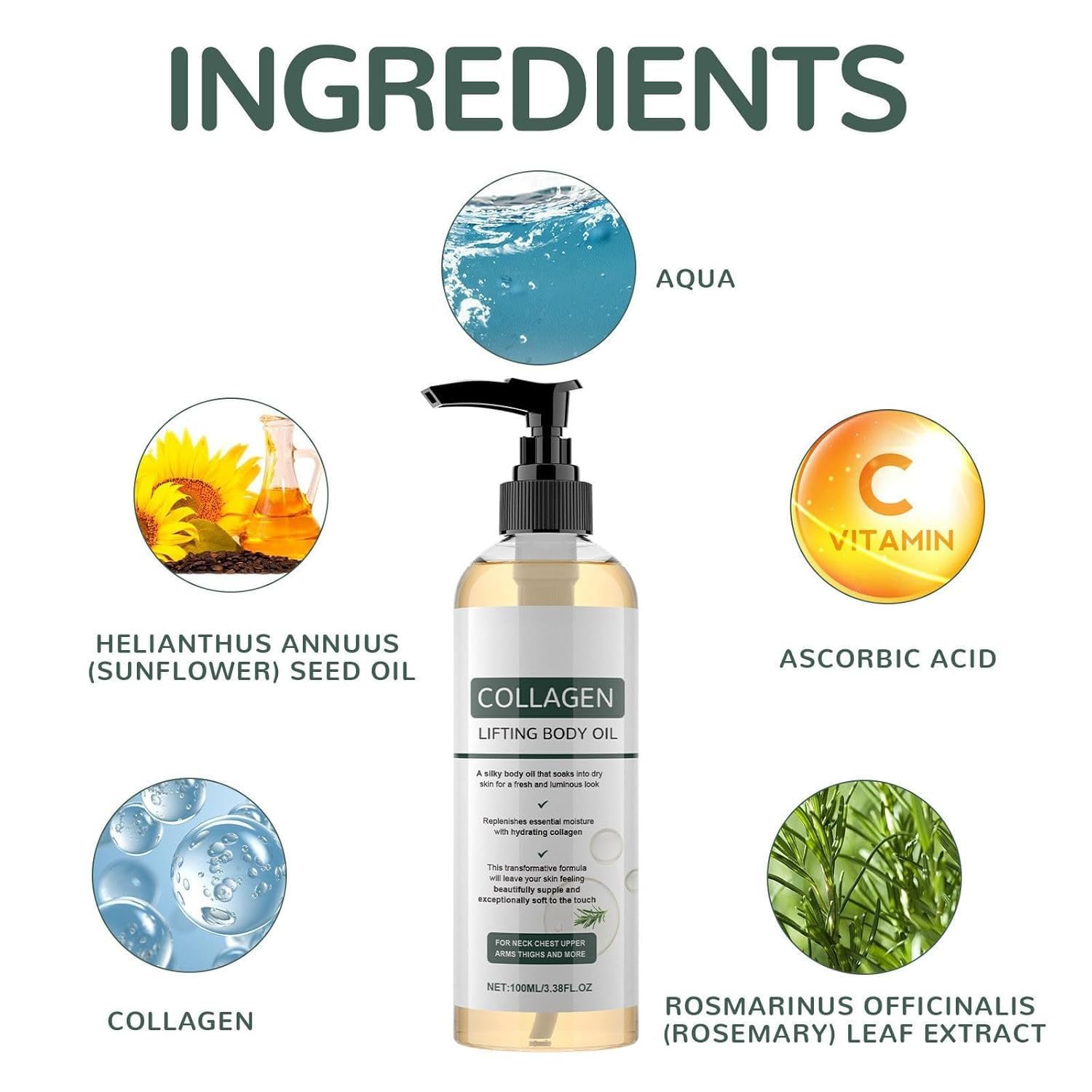 Hydrating Collagen Oil for Skin Tightening, Anti-Aging Body Moisturizer